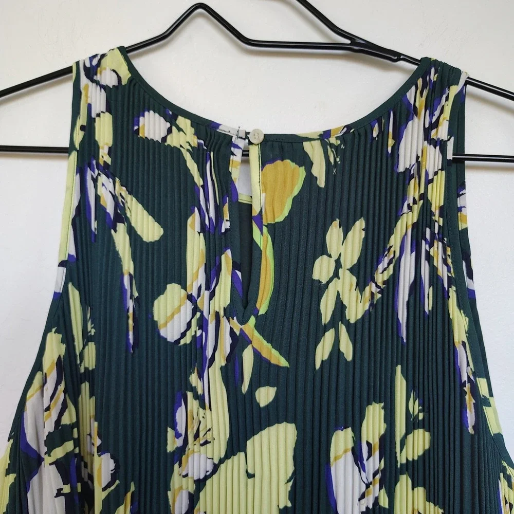 Halogen Green Floral‎ Micro Pleated Sleeveless Midi Dress XL Petite NWT